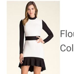 BEBE LONG SLEEVE FLOUNCED DRESS SIZE XS